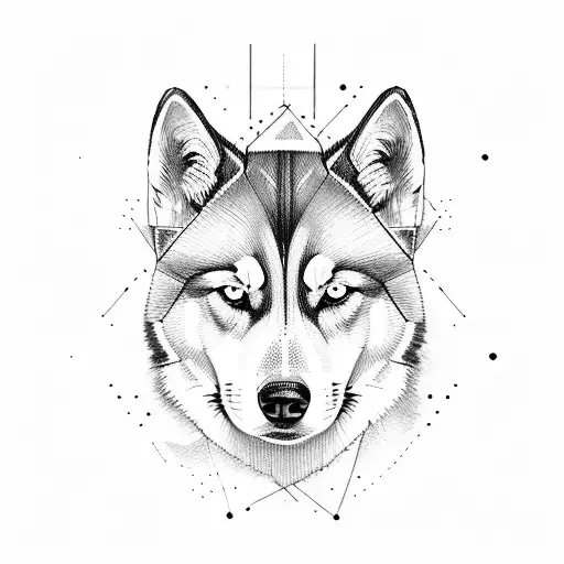 geometric husky  tattoo design idea