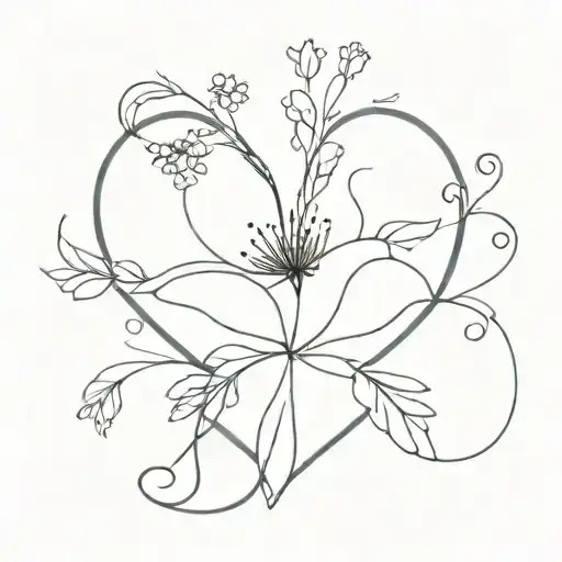 A minimalist design of a heart-shaped flower with tiny scientific symbols hidden within the petals tattoo design idea