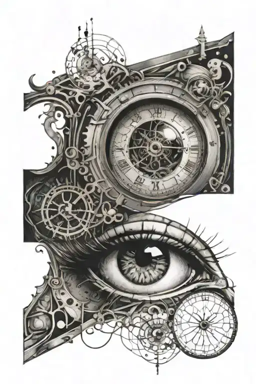 eye inside a clock  tattoo design idea