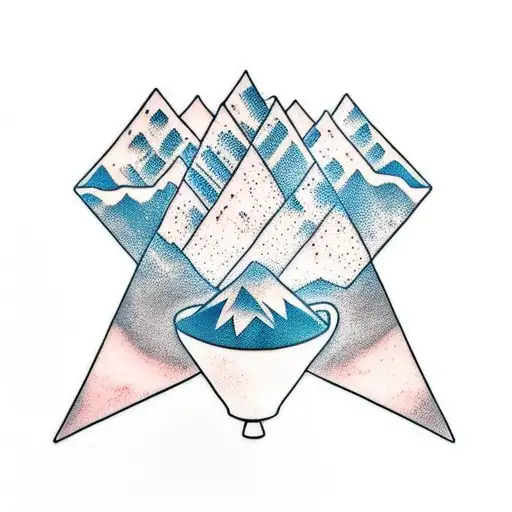 A minimalist tattoo of mountains shaped like soundwaves with a coffee cup in the foreground tattoo design idea