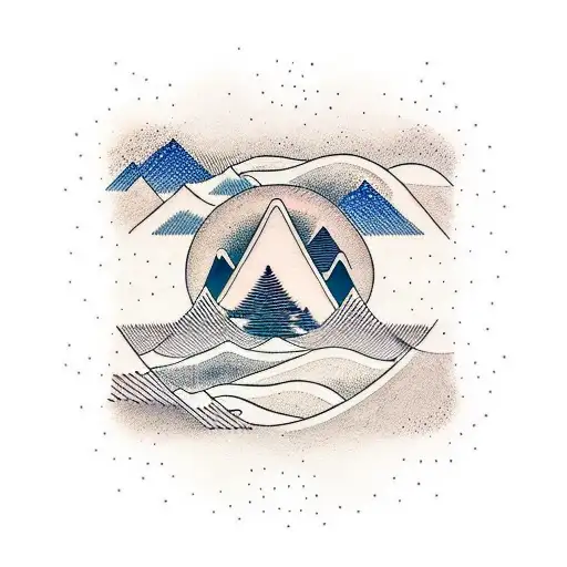 A minimalist tattoo of mountains shaped like soundwaves with a coffee cup in the foreground tattoo design idea