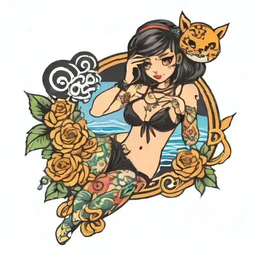 Cute girl in a bikini tattoo design idea