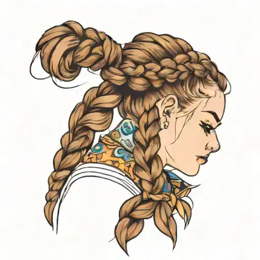 Cute girl with brown  double dutch braids  tattoo design idea