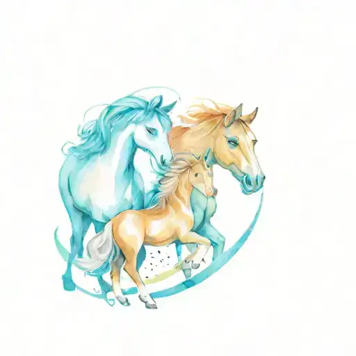 horses, corgis, and music note intertwined tattoo design idea