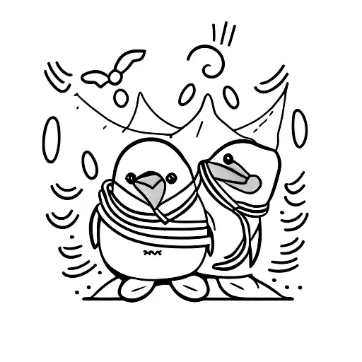 cute penguins holding red string of fate tattoo design idea