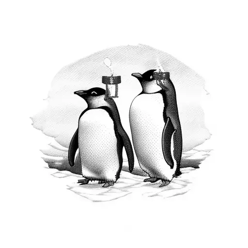 cute penguins holding red string of fate tattoo design idea