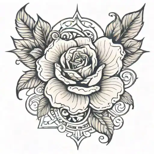 compas rose asia country outline tattoo design idea