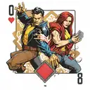 the x-men fambit holding out 2 charged playing cards. one playing card is the number 8 and the other card is 11 tattoo design idea