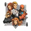 the x-men fambit holding out 2 charged playing cards. one playing card is the number 8 and the other card is 11 tattoo design idea