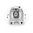 A vintage camera surrounded by circuit board patterns, capturing the essence of a technologically inclined traveler. tattoo design idea