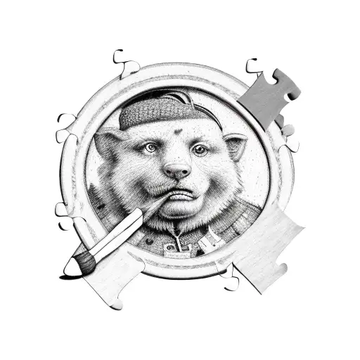 Jigsaw puzzle, scout badge, coal miner, knitting tattoo design idea