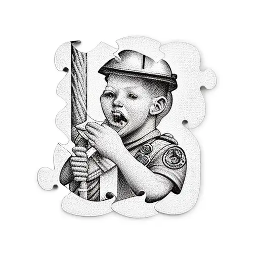 Jigsaw puzzle, boy scout badge, coal miner, knitting tattoo design idea