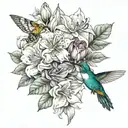  magnolia, Oklahoma rose, daffodils, hydrangeas, and lily's with a hummingbird  tattoo design idea