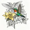  magnolia, Oklahoma rose, daffodils, hydrangeas, and lily's with a hummingbird  tattoo design idea