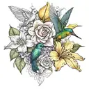  magnolia, Oklahoma rose, daffodils, hydrangeas, and lily's with a hummingbird  tattoo design idea