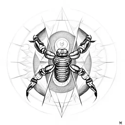  scorpion with open claws, wind rose, compass, black and white with tribal elements so that all elements are separate, h tattoo design idea