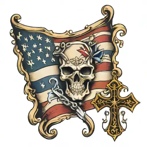 Marine Rembrance with American flag and cross made tattoo design idea
