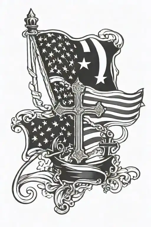 Marine Rembrance with American flag and cross made tattoo design idea