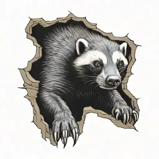 honey badger coming out of a dark hole tattoo design idea