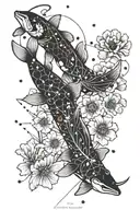 A Pisces constellation intertwined with a Taurus constellation, surrounded by California poppies and koi fish tattoo design idea