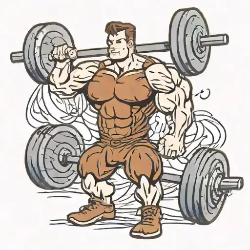 animated muscular chocolate bar workout dumbbell combined tattoo design idea