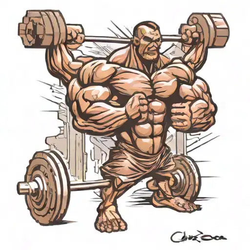 muscular chocolate bar workout dumbbell combined tattoo design idea