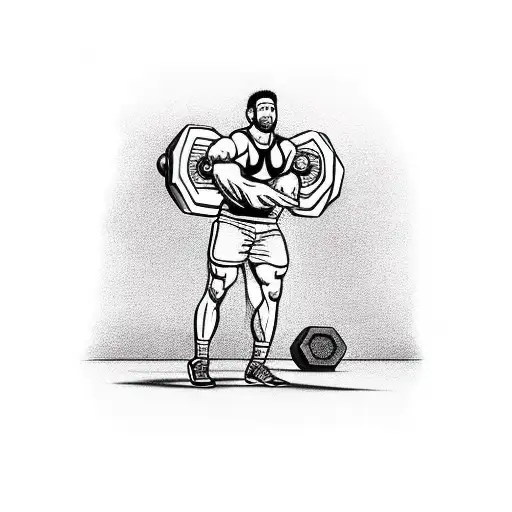 A football player lifting weights in a crossfit gym tattoo design idea
