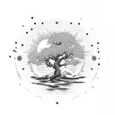 sun moon mountain water tree tattoo design idea
