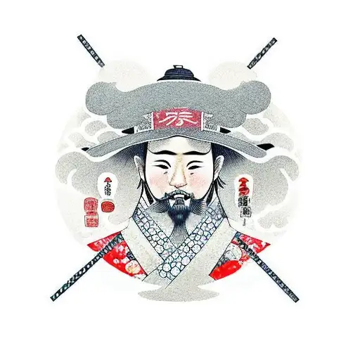 kaizoku ou in japanese writing, with a straw hat on top of the first letter tattoo design idea