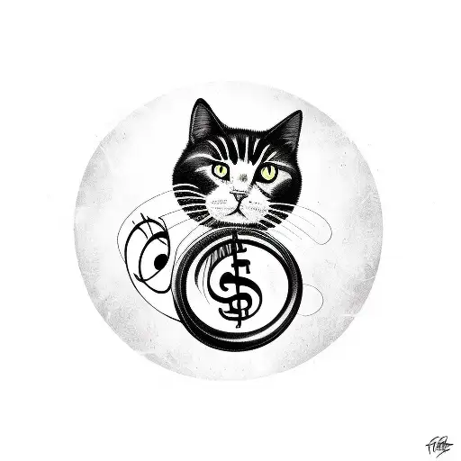 bass clef as black cat tattoo design idea