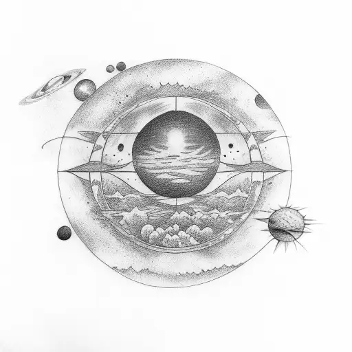 philia, agape, storge with sunrise, stars and planets tattoo design idea