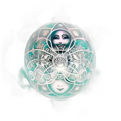 Madame Leota in crystal ball with smoke background tattoo design idea