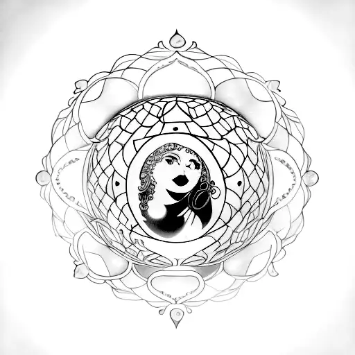 Madame Leota in crystal ball with smoke background tattoo design idea