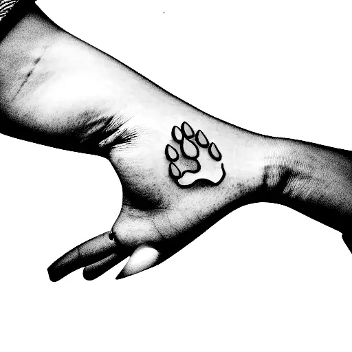 Minimalist paw tattoo on the wrist.