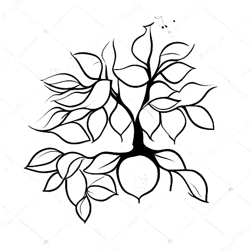 A minimalist tattoo of a lemon tree with vibrant lemons, representing the client's favorite things: lemons, citrus fruit, and trees. tattoo design idea