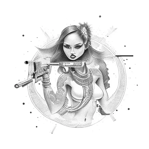 hula girl with guns tattoo design idea