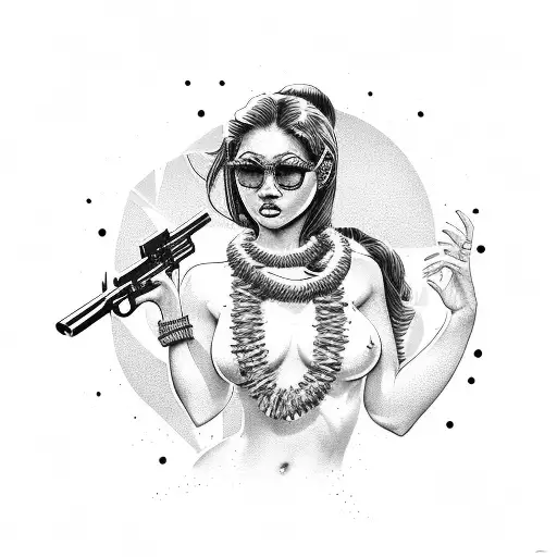 hula girl with guns tattoo design idea