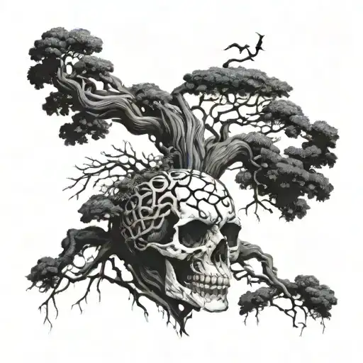 a beautiful tree like the tree in Lord Of The Rings, but it looks like an skull when looking at it upside down  tattoo design idea