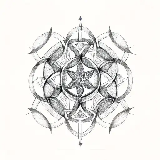 Celtic elder tree with Sagittarius constellation and flower of life tattoo design idea