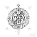 Celtic elder tree with Sagittarius constellation and flower of life tattoo design idea