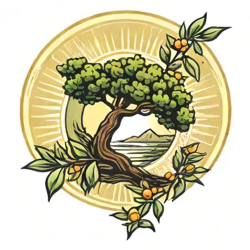 olive tree and sun rising  tattoo design idea