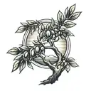 olive tree and sun rising  tattoo design idea