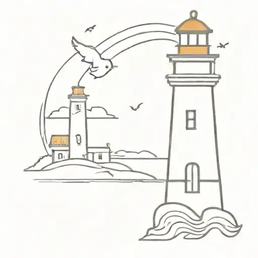 a lighthouse with a friendly cartoon ghost in the top tattoo design idea