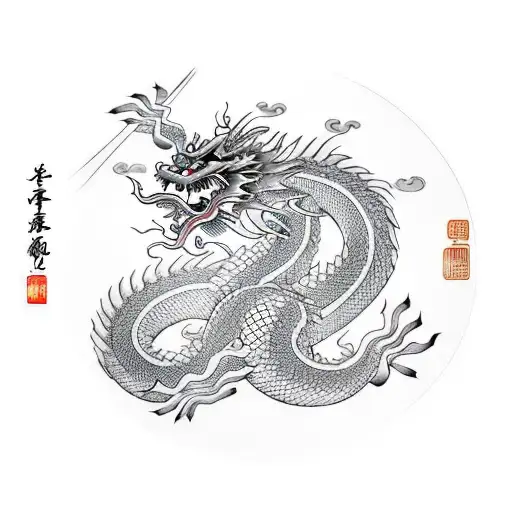 chinese dragon with waves  tattoo design idea