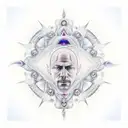 A realistic tattoo of Alex Grey's iconic third eye artwork, with intricate tool designs surrounding it. tattoo design idea