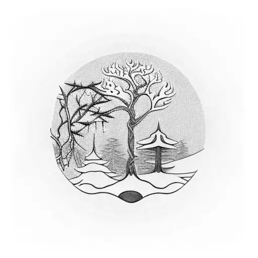 black forest tree with yin yang inside it tattoo design idea
