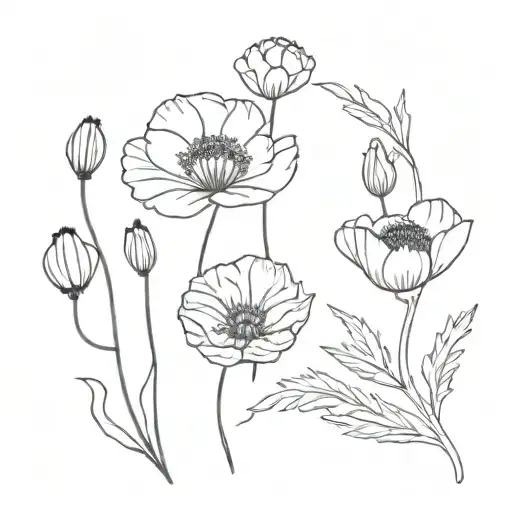 poppy flowers, chrysanthemum flowers, and snow drop flowers  tattoo design idea