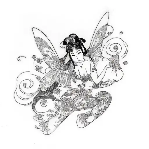 fairy pinup pose tattoo design idea