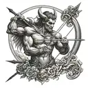 Eros with bow and arrow fighting demon holding pitchfork tattoo design idea