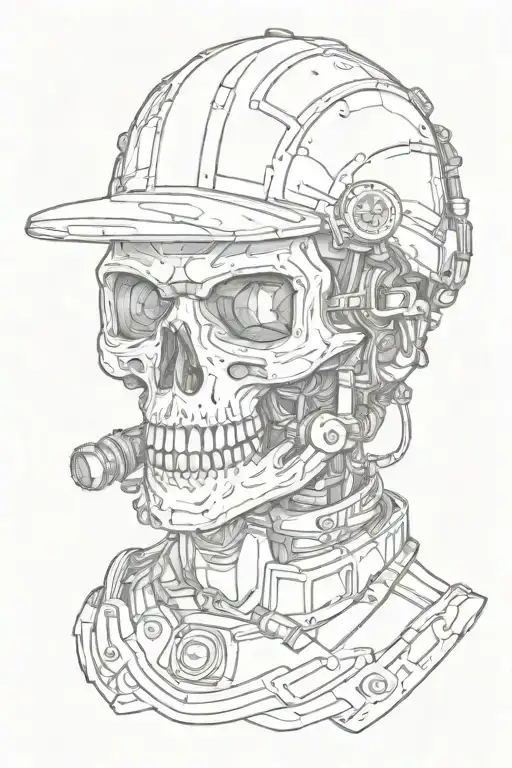 skull wearing welding mask tattoo design idea